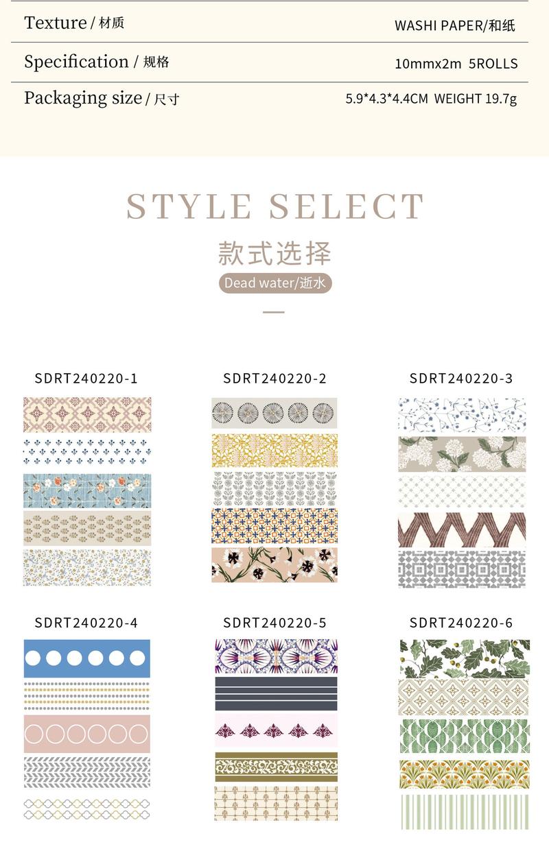 Product Introduction of [SG] Washi Tape Set For DIY Decorative 10mm x 2M x 5 Rolls Passing Time Series Washi Tape 2