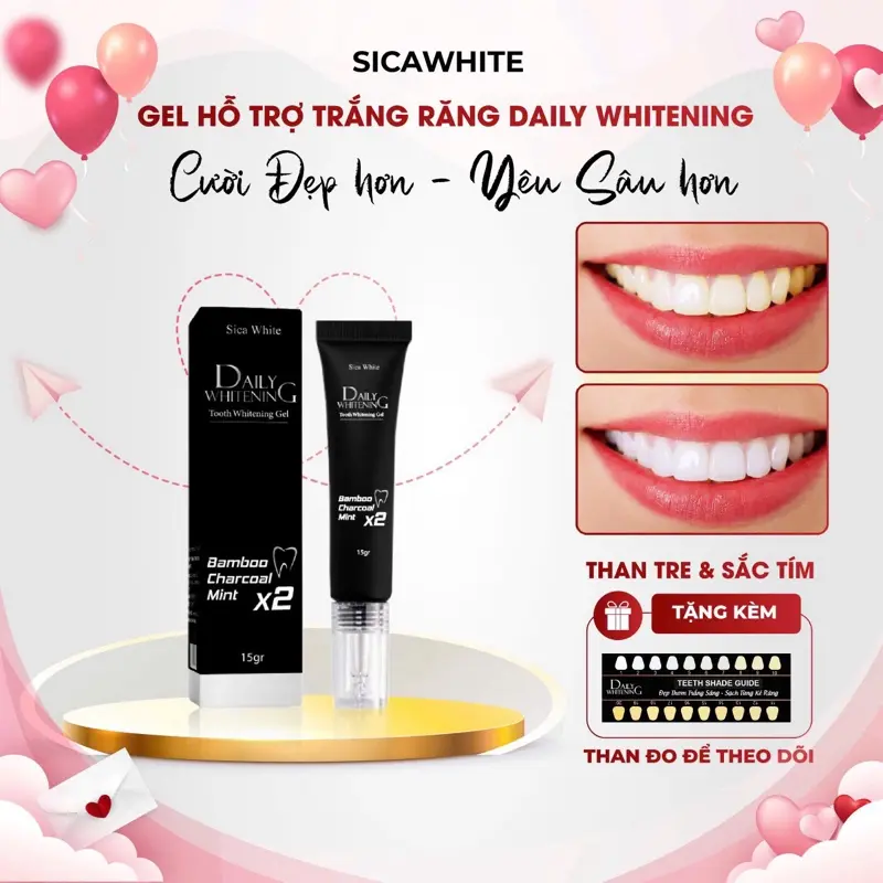 (L17) Gel Hỗ Trợ Trắng Răng - Daily Whitening (15gr) - Than Tre, Bạc Hà - Hỗ Trợ Cải Thiện Vàng Răng - Làm Đẹp