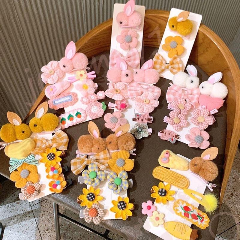 Bộ kẹp con thỏ 9 chi tiết kẹp cho Bé gái có 2 con thỏ Cài Tóc Kem Cài Tóc Kem Phụ Kiện Tóc Voi