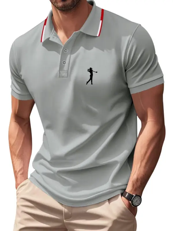 Men's Cartoon Print Mock Neck Polo Shirt, Regular Fit Casual Short Sleeve Top for Summer, Fashion Men's Clothes for Daily Wear, Tropical 6