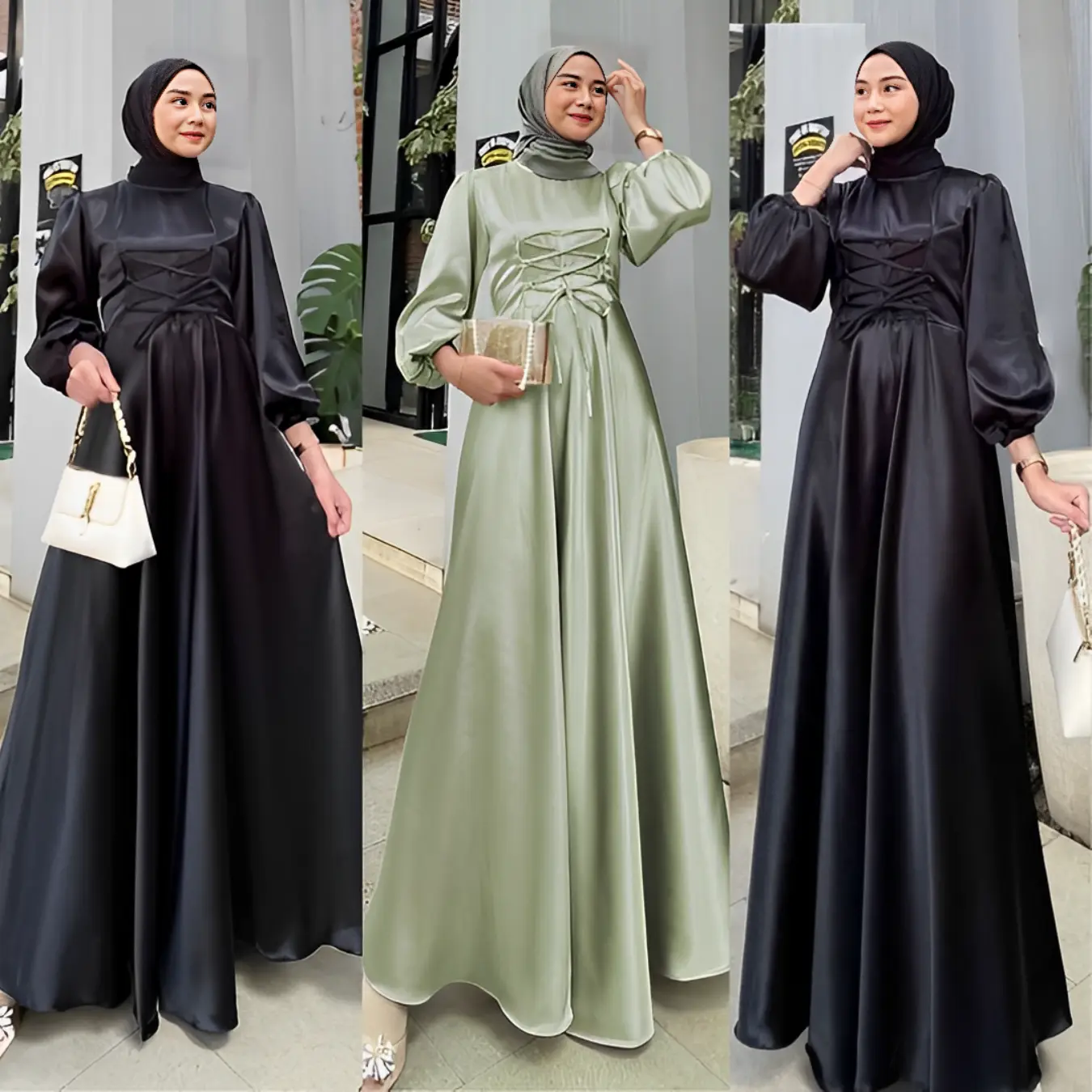 Aurelia Dress Polos Satin Premium FUDJIE Gamis Pesta Bridesmaid baju Kondangan OOTD Kekinian COD Gaun  Maxi  Mewah  Wanita Kain Muslim Remaja Dewasa lebaran Simple
