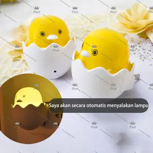Lampu Tidur LED Telur Ayam Sensor Cahaya Dekorasi Kamar Night Light Lamp Chicken Egg Bebek Duck Unik Kuning