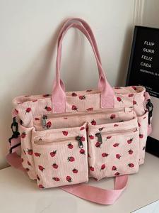 Bolsa tote con patrón de fresa para mujer, de gran capacidad para uso diario, casual, moderna, versátil y de alta calidad para el traslado diario, bolsa a la moda para chicas