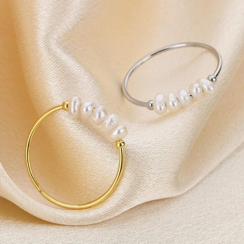 Product Introduction of Simulated Freshwater Pearls Gold Color Stainless Steel Waterproof Thin Round Finger Ring for Women Plated Fashion Jewelry кольца old money engagement ring 3