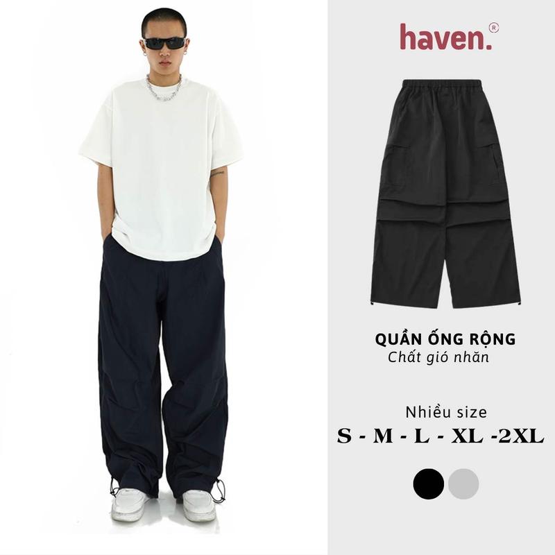 Quần ống rộng nam nữ The Heaven vải Trang Phục dù nhăn, kaki , dây rút jogger bigzise, màu đen, trắng, xám, be, đỏ, hồng, xanh rêu mẫu mới 2024 Tổ Ong Sport