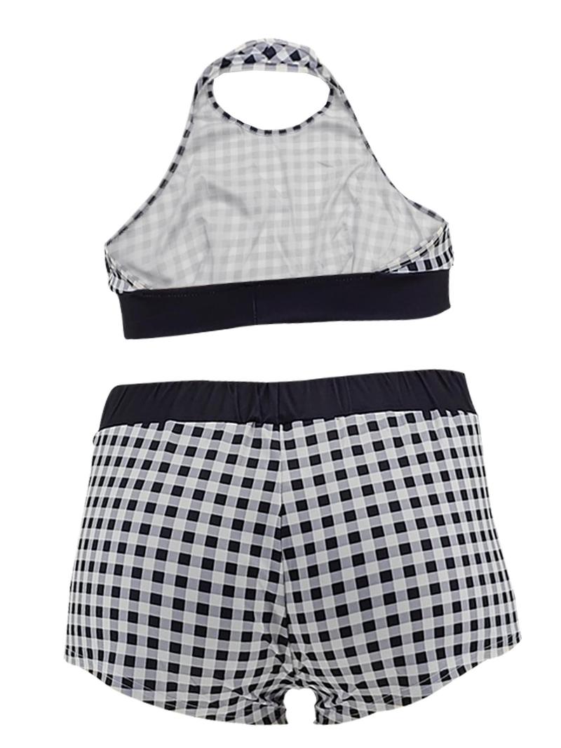 Product Introduction of 【Plus Size】 Women's Plaid Print Crop Top & Shorts Two-piece Set, Casual Tank Top & Shorts, Clothing for Summer 2