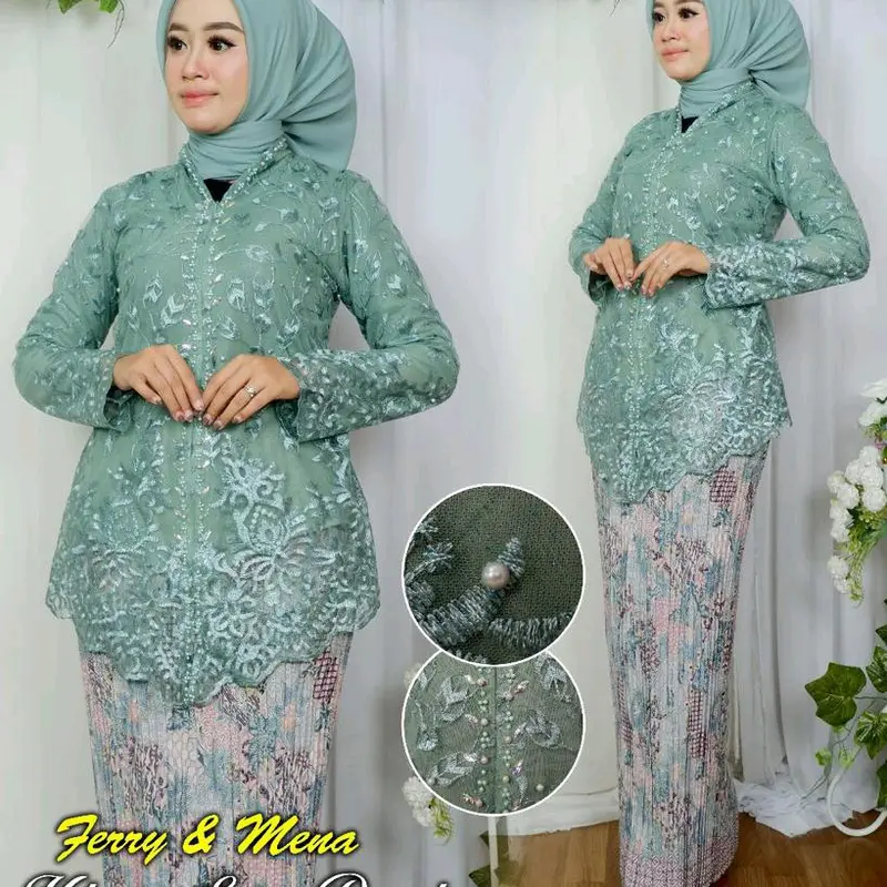 Setelan Kebaya Wisuda | Kebaya Encim Payet Tile Mutiara | Kebaya Kondangan | Lamaran | Tunangan | Pager Ayu | Kebaya Sambut Besan | Kebaya Melayu | Kebaya Wanita | Kebaya Elegan 0