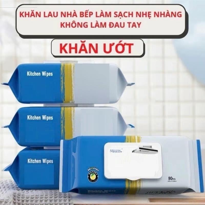 Combo 10 gói khăn ướt lau bếp đa năng 80 miếng/gói, bịch màu xanh, siêu tiết kiệm - Làm Sạch Khăn Giấy