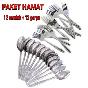 PAKET HEMAT 12 SENDOK + 12 GARPU bahan stainless steel kitchenware ramah lingkungan mangkuk dessert