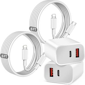 20 W PD+QC 3.0デュアルポート高速充電器&6 FT USB C Lightningデータケーブルに対応、2セットの高速充電アダプター、iPhone用急速充電器