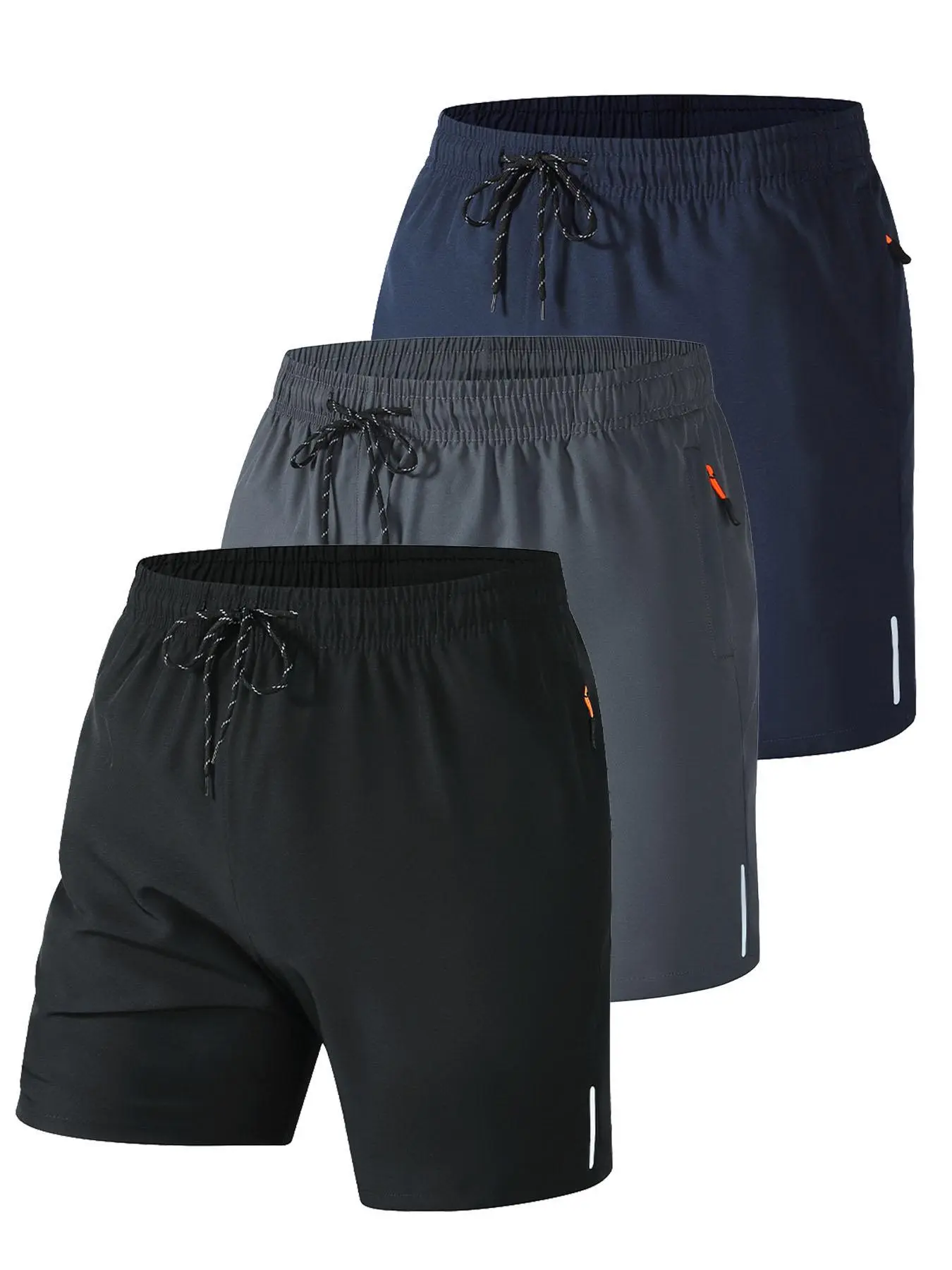 Men's Solid Color Zipper Pocket Sports Shorts, Breathable Drawstring Waist Sports Shorts, Sports Bottoms for Gym Workout Running