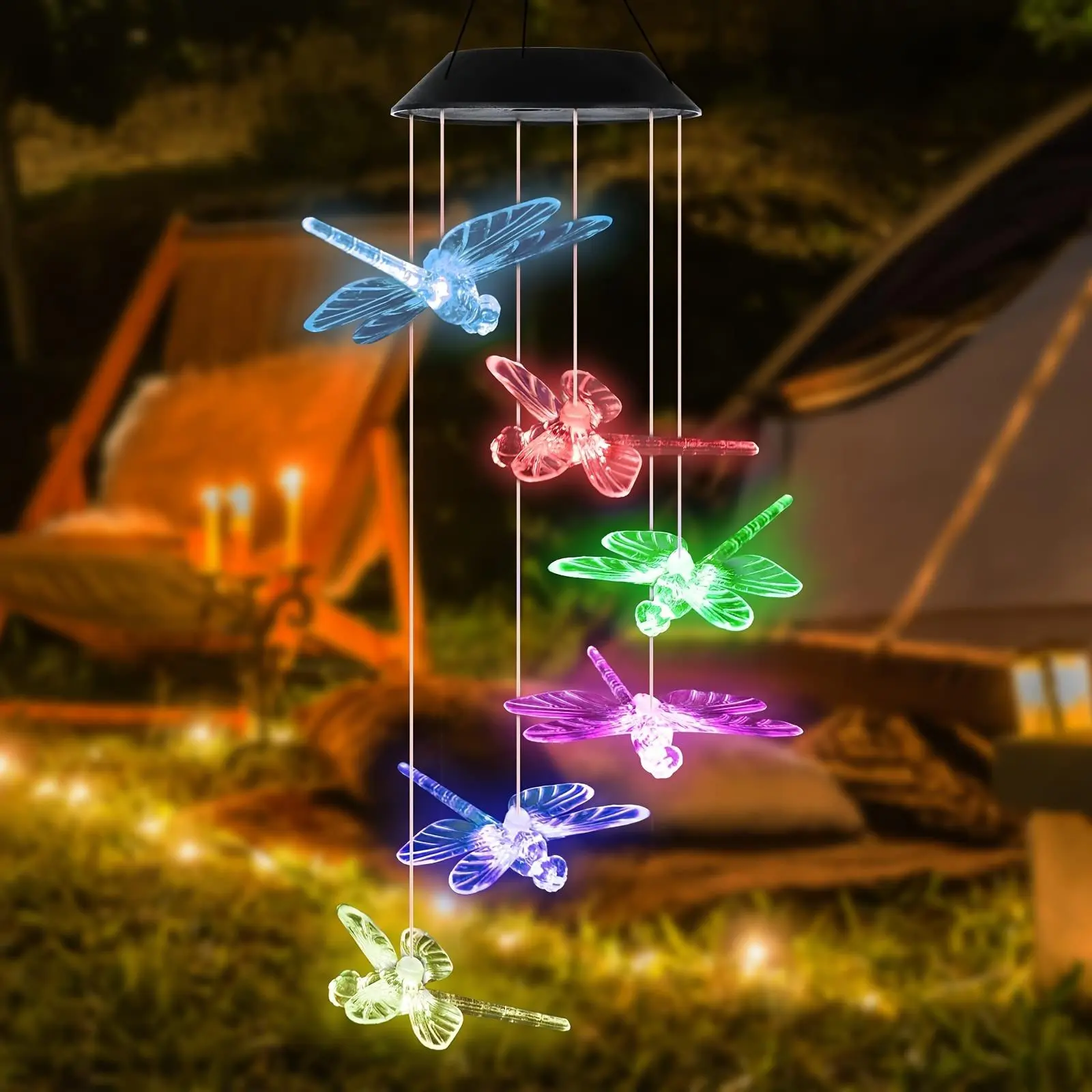 Solar Powered Waterproof Dragonfly Shaped Wind Chime, Solar Wind Chime Light, Dragonfly Gifts, Outdoor Patio Solar Wind Chime Light