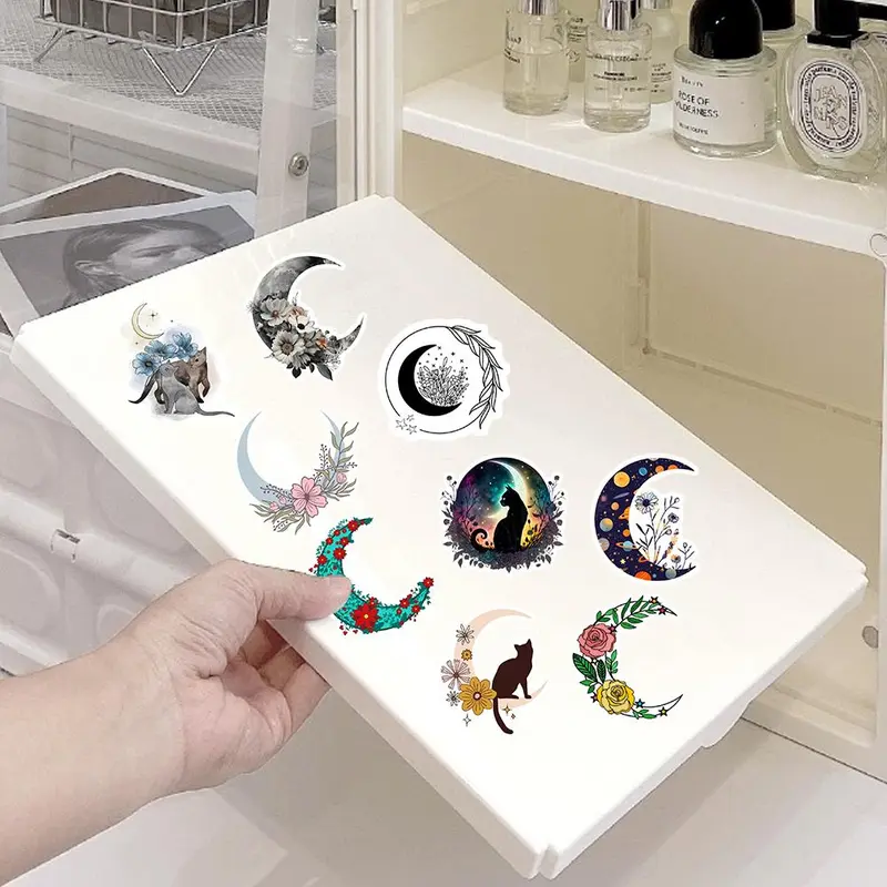 Moon & Flower & Star & Moon Pattern Sticker, 54pcs/pack Waterproof Self Adhesive Decor Paper, Decor Sticker for Gift Greeting Card Water Bottle Laptop 3