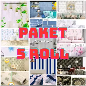 DISKON PAKET WALLPAPER STICKER 5 ROLL, ukuran 8 m x 45 cm,
