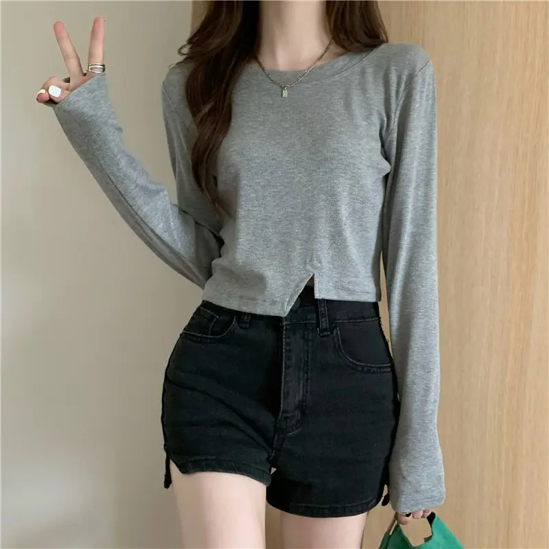 2024 Bottoming Shirt for Women Autumn and Winter Inner Wear Long Sleeve T-shirt Design Hot Girl Short Top for Women
