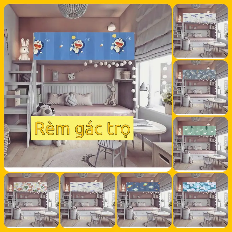 [có size 3m] Rèm che gác lửng, rèm DÁN KÈM GAI DÁN lan can gác trọ vải poly 1