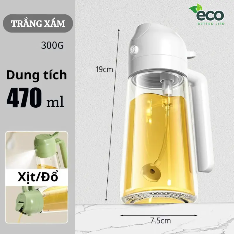 【đền bù khi bị vỡ】Chai đựng dầu ăn thủy tinh LUCK nắp mở tự động, Bình xịt dầu ăn thông minh 2 trong 1 dung tích 470m 7