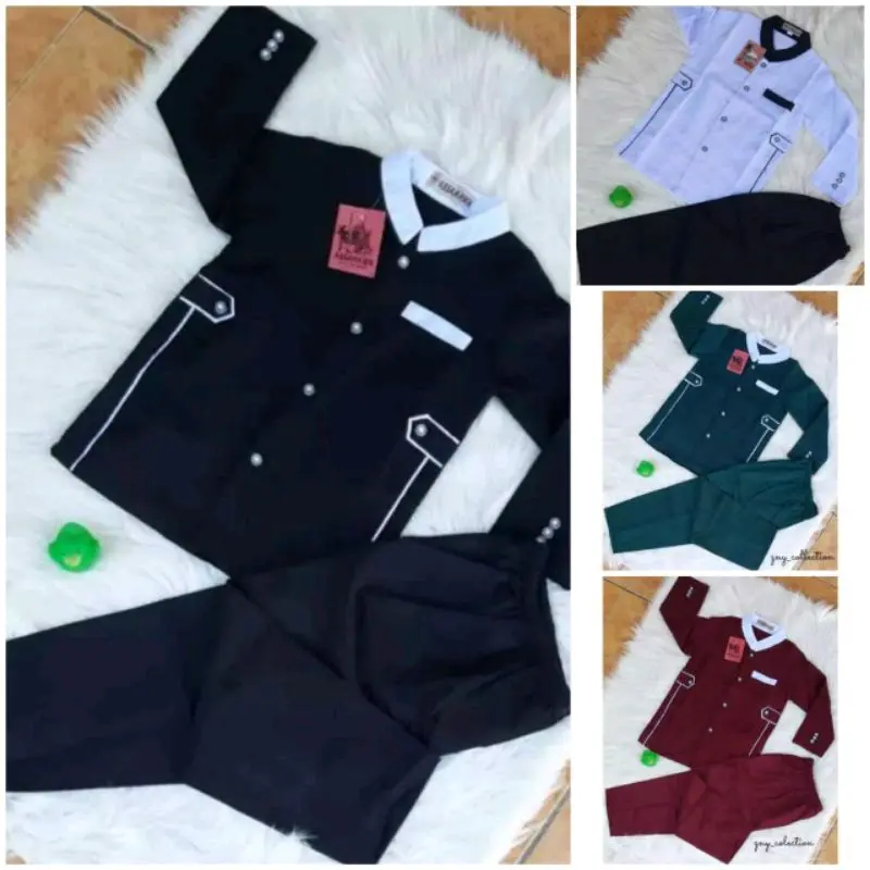 Baju koko anak Laki Laki Pakaian Muslim Anak Laki Laki Lengan Panjang Setelan Celana Kain