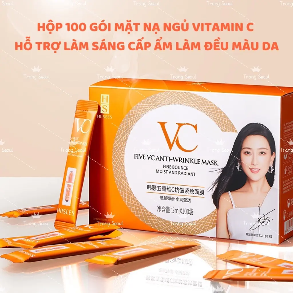 Hộp 100 Gói Mặt Nạ Ngủ Vitamin C Nhà Hiisees Hỗ Trợ Cấp Ẩm, Làm Sáng Da Và Làm Đều Màu Da ( 100 x 3ml )
