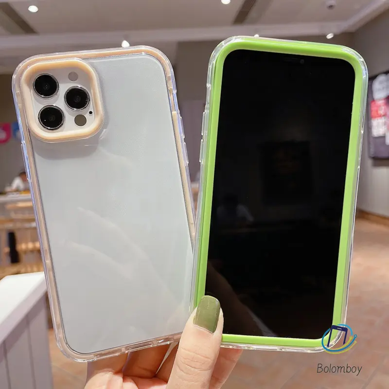 Ốp Điện Thoại Trong Suốt TPU Khung Đơn Giản Màu Macaroon, Thiết Kế 3 Trong 1, Tương Thích Với iPhone 11, 12, 13, 14, Pro Max, Mini, 6, 7, 8 Plus, X, XS Max, XR, SE, Chống Sốc Và Chống Thấm Nước, Ốp Lưng Điện Thoại Trong Suốt 3