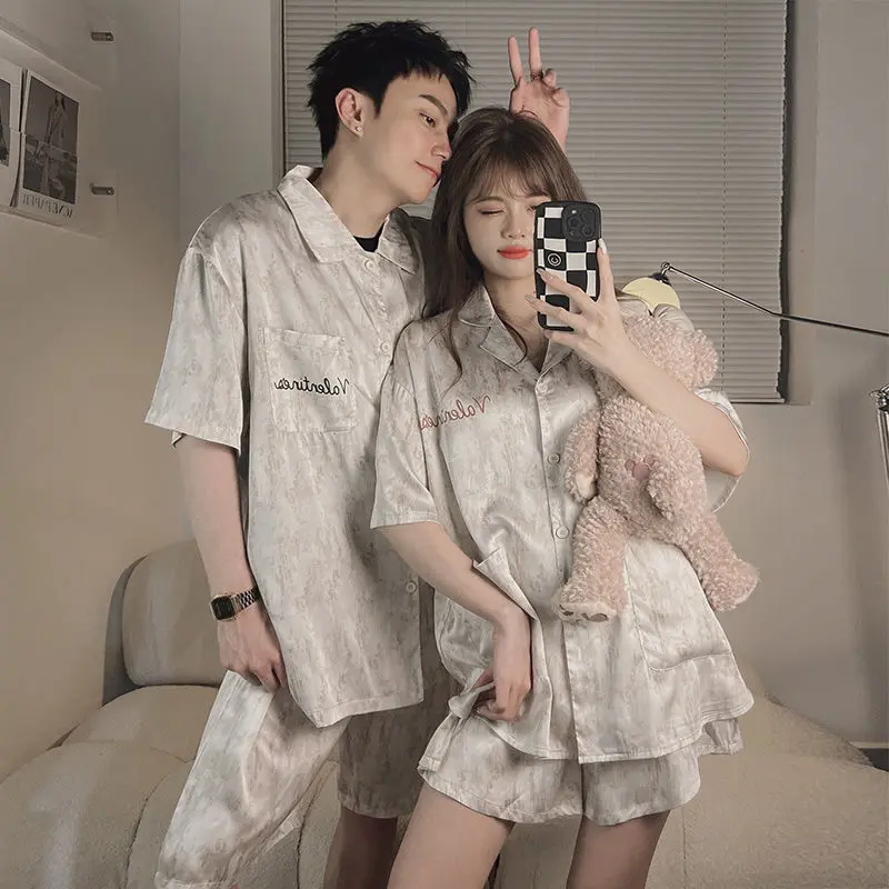 Đồ Ngủ Cặp Đôi, Nữ Mùa Hè Lụa Lạnh ngắn Tay Có Thể Mặc ngoài trời Bộ Đồ Mặc Nhà Nam Lụa Mùa Hè Mới 2023