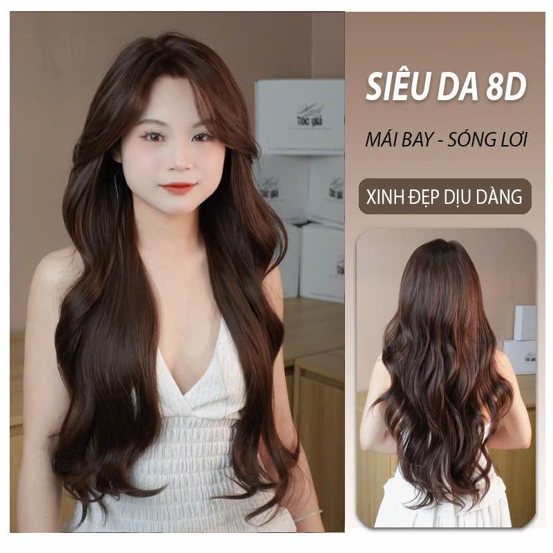 Tóc Giả HaLi siêu da 8D Mái Bay Sóng Lơi 70cm rẽ ngôi full đầu sợi tóc protein nano phủ đa tầng mềm mại tương tự giống tóc thật