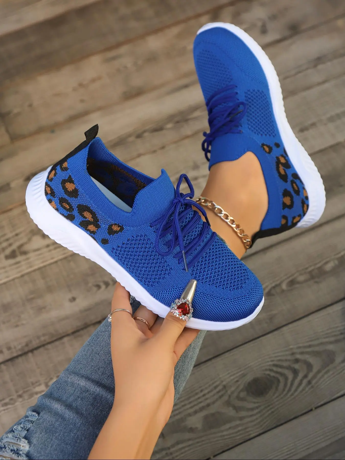 Women's Fashionable Leopard Pattern Lace Up Sneakers, Casual Comfortable Breathable Sports Shoes, Female All-match Round Toe Shoes for Daily Wear