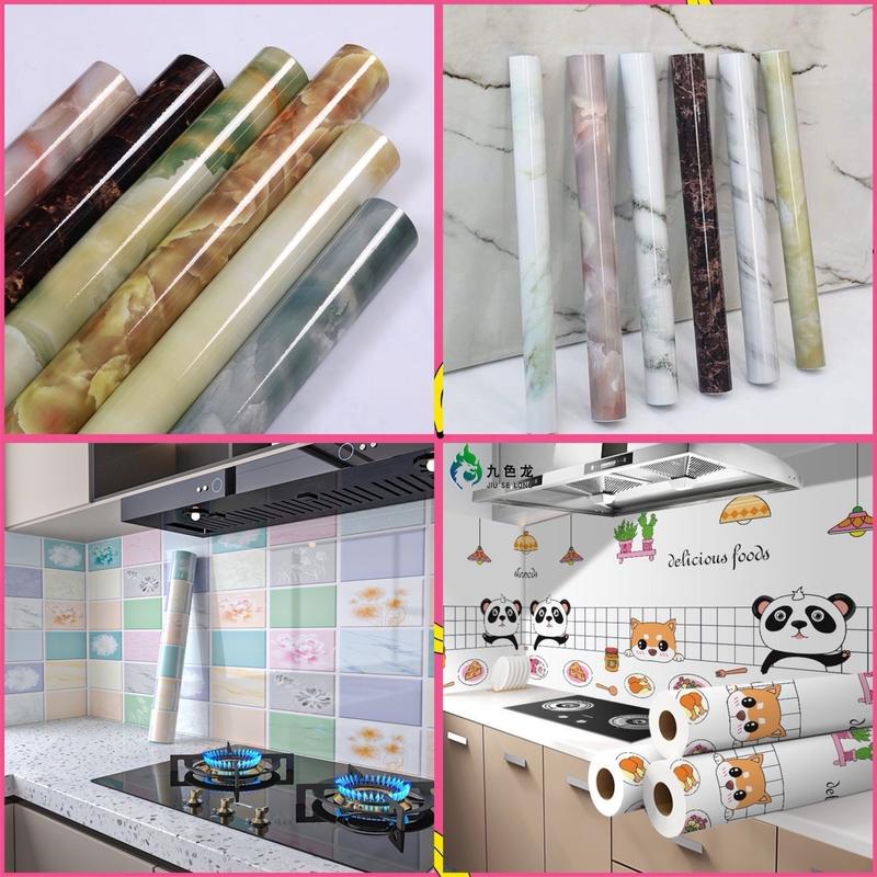 Giấy Dán Bếp Tráng Nhôm Cách Nhiệt ,chống dầu mỡ(chỉ dán được trên tường gạch men ,gạch ốp ,) Decal Decor bàn học phòng bếp đá vàng nâu 009