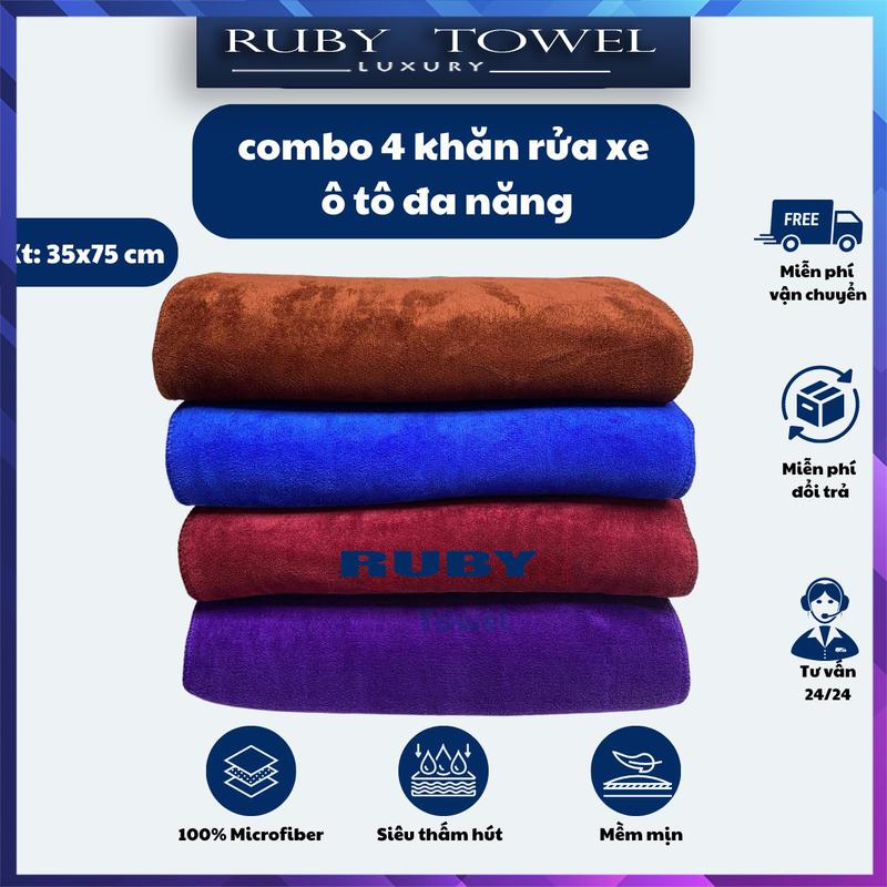  Combo 4 Khăn LAU XE chuẩn gara ô tô xe máy mềm mịn thấm hút Phụ Kiện Lau Xe van 