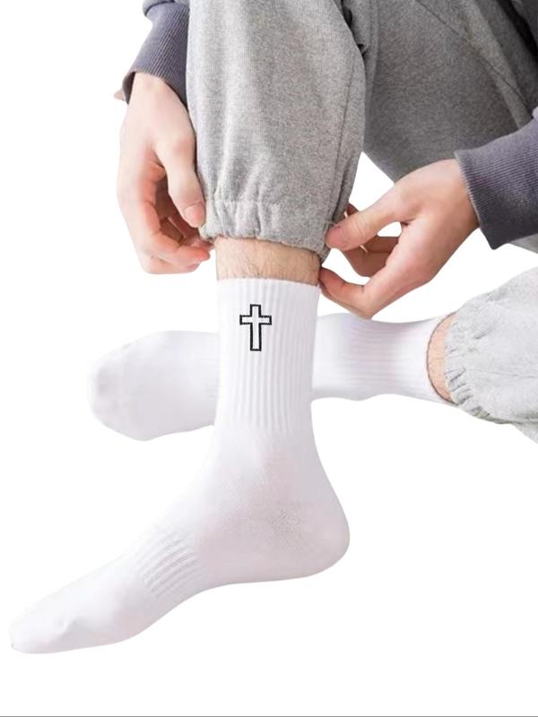 Men's Cross Print Crew Socks, Casual Comfy Breathable Mid-calf Socks for Daily Wear, Men's Socks for All Seasons 3