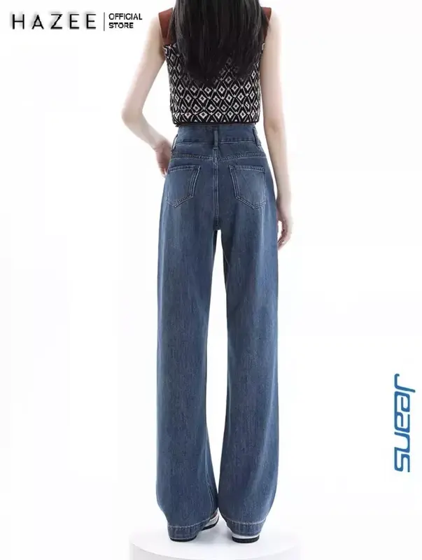 Quần Jean Xanh Cạp Cao tôn dáng HAZEE cao cấp - Quần Jean xuông hách dáng Pants Nữ Denim Thanh lịch Button Casual L Women Lưng Cao quần  jeans 7