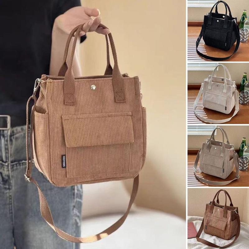 Portable Solid Color Single Shoulder Bag Multi Pocket Corduroy Messenger Bags Large Capacity Simple Versatile Crossbody Bag for Women 0