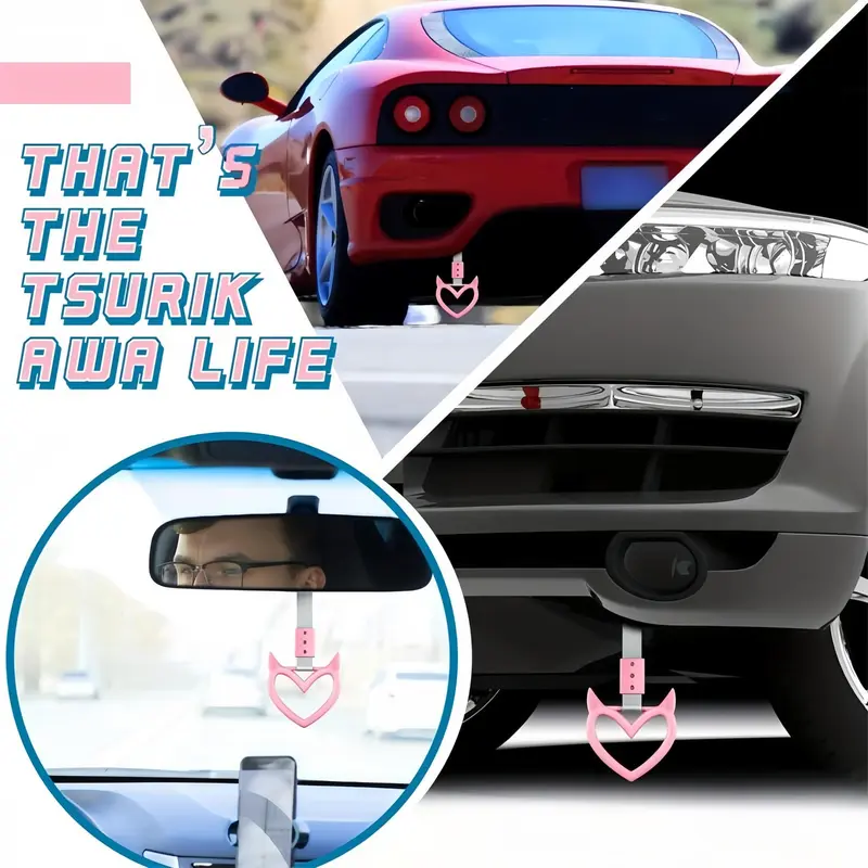 Universal Car Bumper Warning Ring, Portable Car Heart Shaped Handle Strap, Bumper Decoration Accessories for Vehicle, Bus, Truck 2