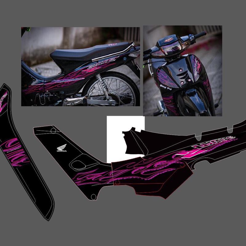 Tem wave nhỏ 110 lửa tím hồng cho xe đen đẹp hottrend decal 3 lớp - Nhãn Dán