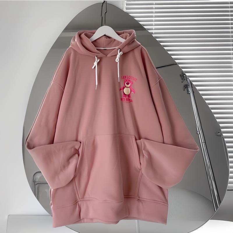 Áo Khoác Hoodie Lót Nỉ CHÚ GẤU Nam Nữ Freesize Dưới 55kg Nhung Kem Voi  Women Đen Top 3