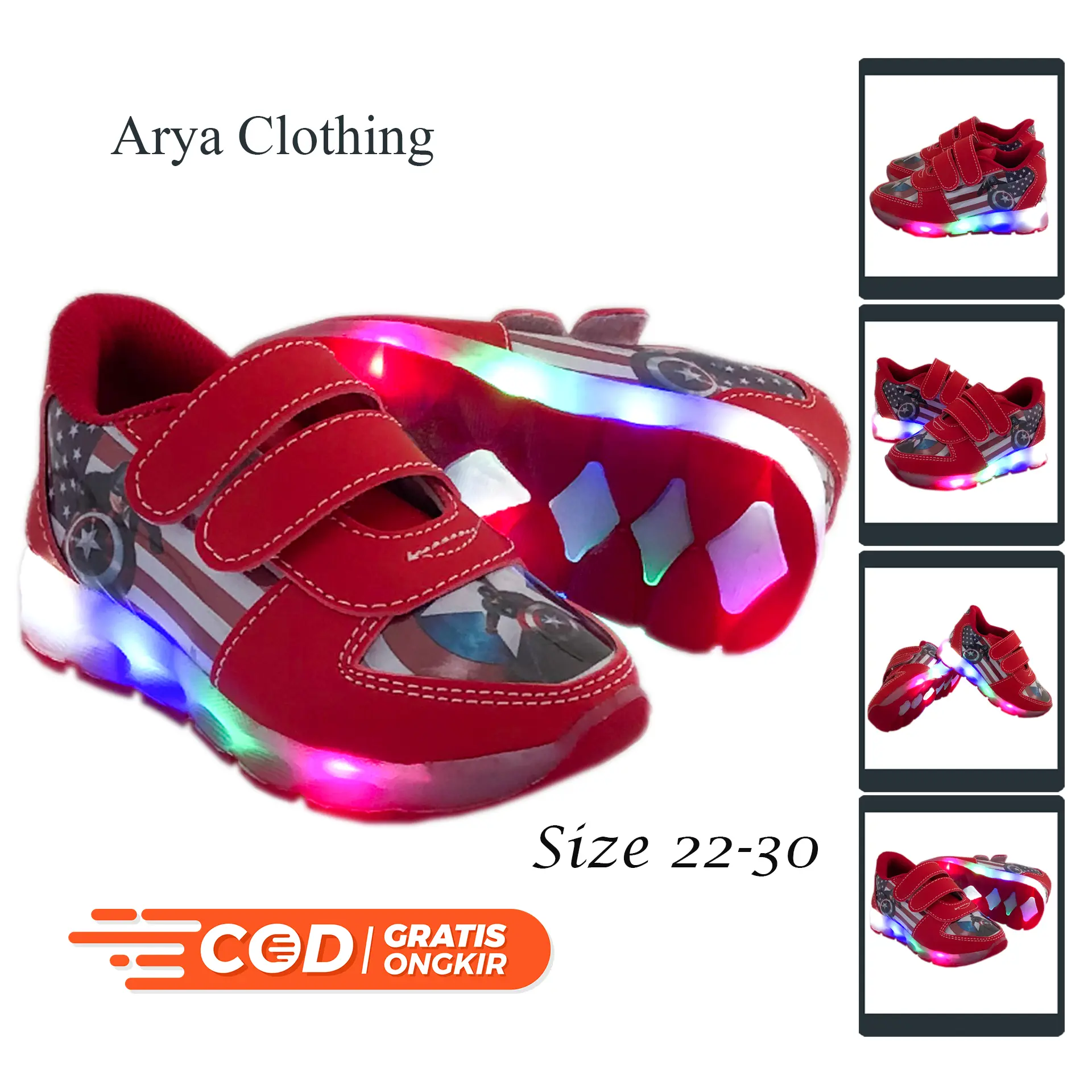 Sepatu Sneaker Anak Led Menyala Laki Model Karakter Captain America motif fashion kids