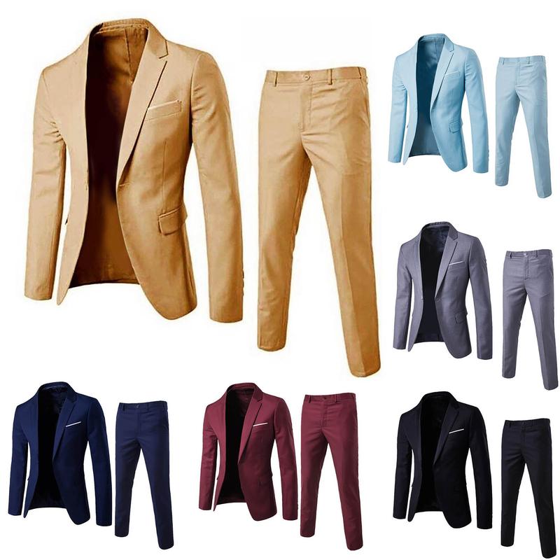 1 Bộ Áo Blazer Cho Nam, Quần Dài Tay Màu Trơn, Ôm Sát, Cổ Áo Rẽ, Khí Chất, Túi Một Cúc, Bộ Đồ, Quần Áo Nam