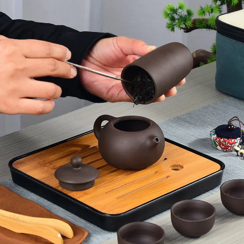 Bộ Ấm Pha Trà Gốm Sứ Tử Sa 6 Chén, 10 Món, Tráng Men Kèm Túi Đựng Xách Tay Dùng Làm Quà Tặng Dieulinhshop 6