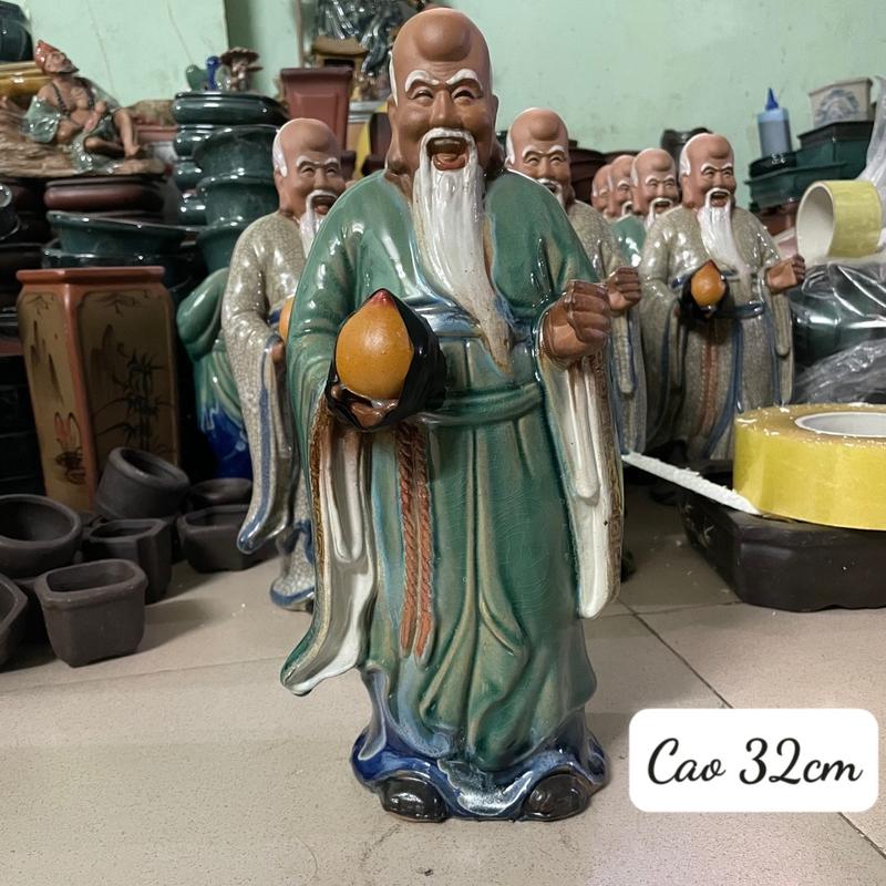 Cao 32cm Tượng ông thọ cầm đào trang trí tiểu cảnh gốm Bát Tràng Decor Phòng Trang Trí Nhà