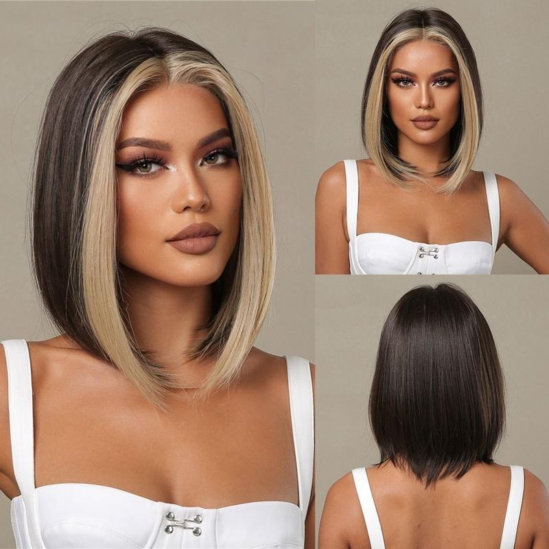 Product Introduction of short hair wig for woman full head cosplay Bob Wigs Red Highlight Middle Part Synthetic Wig 5