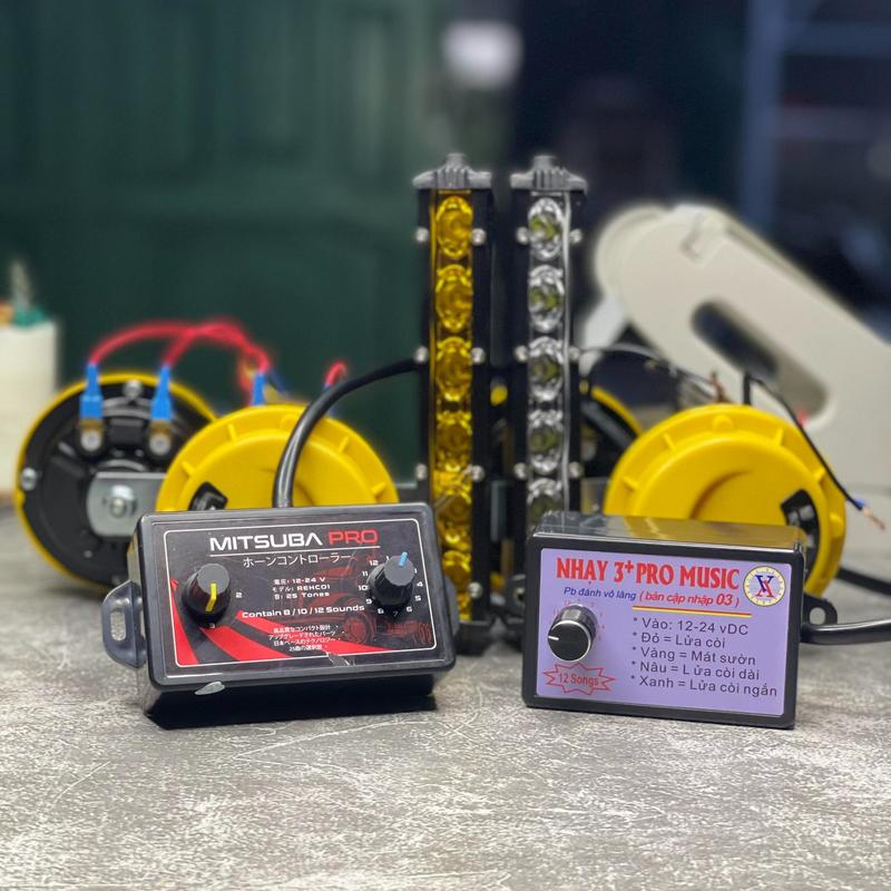 Combo Tạch Tè Nhại Còi + Kèn Sên + Đèn Led Bar Phụ Kiện Xe Máy - Oto - Xe Tải Phụ Tùng basuri