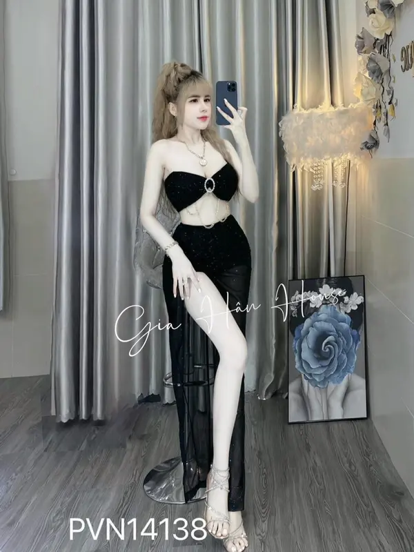 GIA HÂN - SET ÁO KHOEN TRÒN VÁY LƯỚI NHŨ (KÈM QUẦN SHORT) - 14138 - Freesize Nữ Nhung Đỏ 2