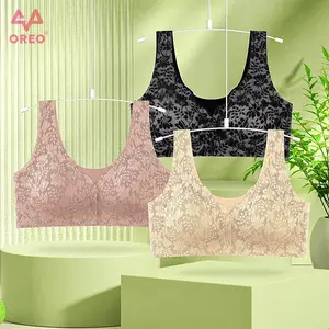 OREO [3PCS] -6040- Bra Rompi Bigsize Renda Seamless Bra Wanita Jumbo Cup Besar Rompi Renda Bunga Ukuran Besar
