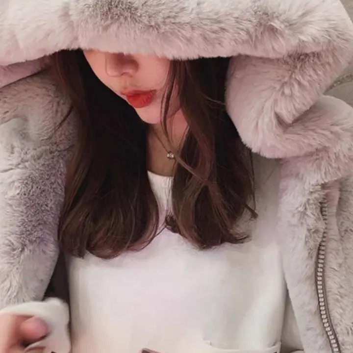 Áo khoác lông thỏ unisex MÀU TRƠN CÓ MŨ siêu rộng thiết kế phong cách Hàn Quốc 5