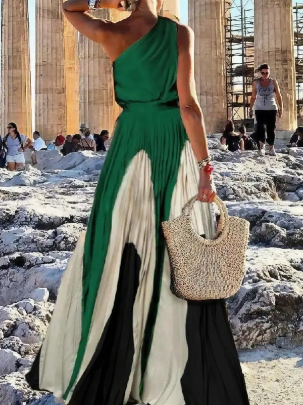 Women's Colorblock One Shoulder Dress, Elegant Long Dress for Party Holiday Wedding Guest, Ladies Clothes for All Seasons, Elegant Dresses, Womenswear 1