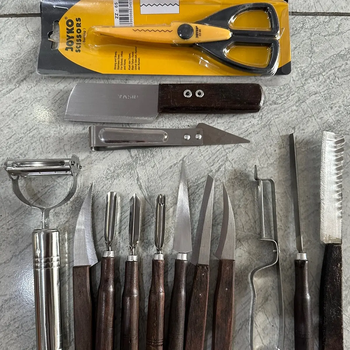 Pisau garnish / pisau ukir buah / Pisau carving isi 9 bonus asahan gunting dan parutan Kitchenware
