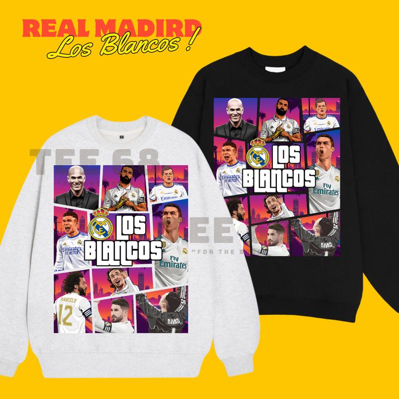Áo SWEATER Real Madrid Los Blancos Local Brand Tee 68 Form Rộng Unisex Nam Nữ Nỉ Bông Cotton Xám Tiêu Đen Menswear Hoodie Cổ Tròn Top Dài Tay Tay Dài
