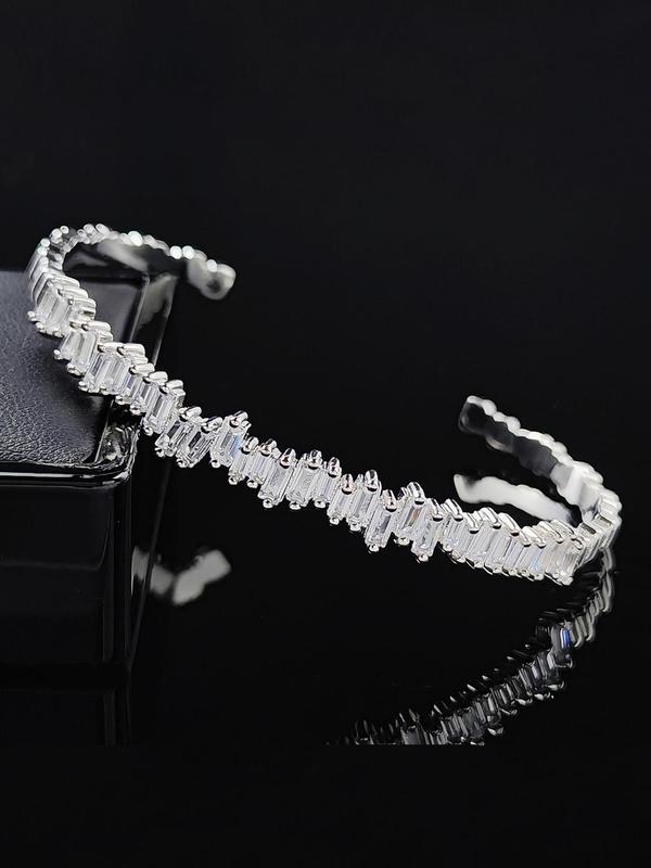 Luxury Elegant Style Cubic Artificial Zirconia Cuff Bangle, Zirconia Bangles Bracelets, Fashion Jewelry Accessories For Women As Gift 6