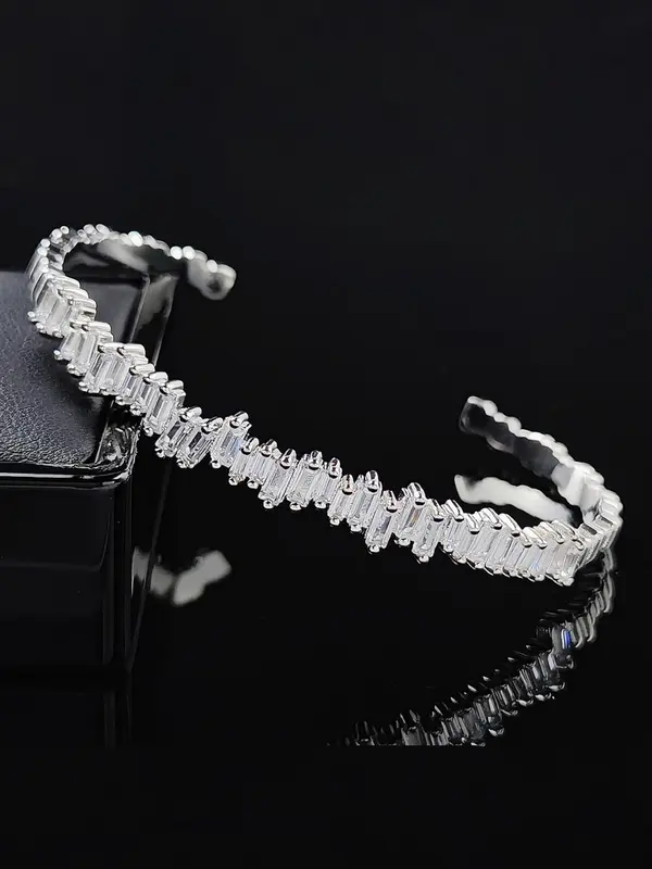 Luxury Elegant Style Cubic Artificial Zirconia Cuff Bangle, Zirconia Bangles Bracelets, Fashion Jewelry Accessories For Women As Gift 6