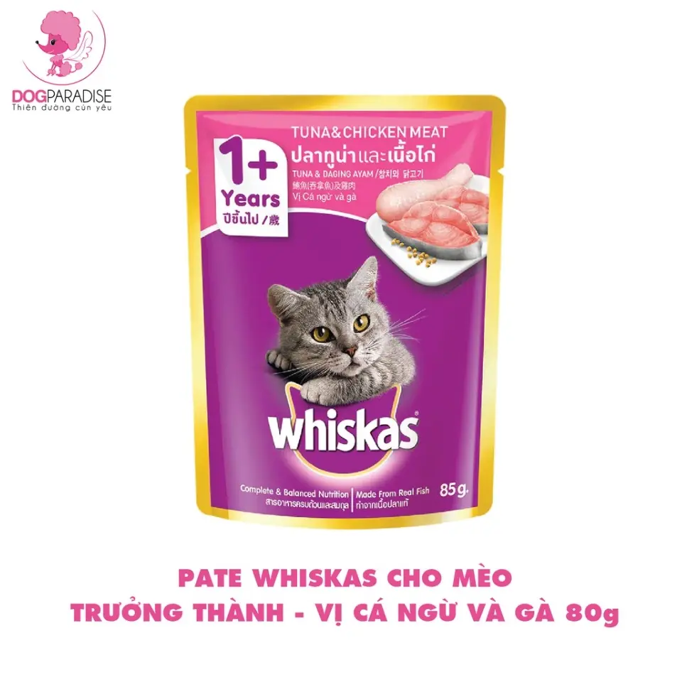 Thức ăn Pate WHISKAS cho mèo con và mèo trưởng thành 80g - Dogparadise